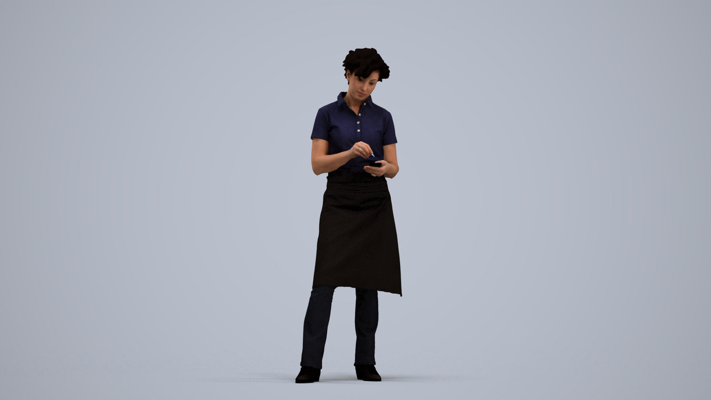 3D scanned woman hospitality, photorealistic archviz people for Enscape and SketchUp, standing pose render