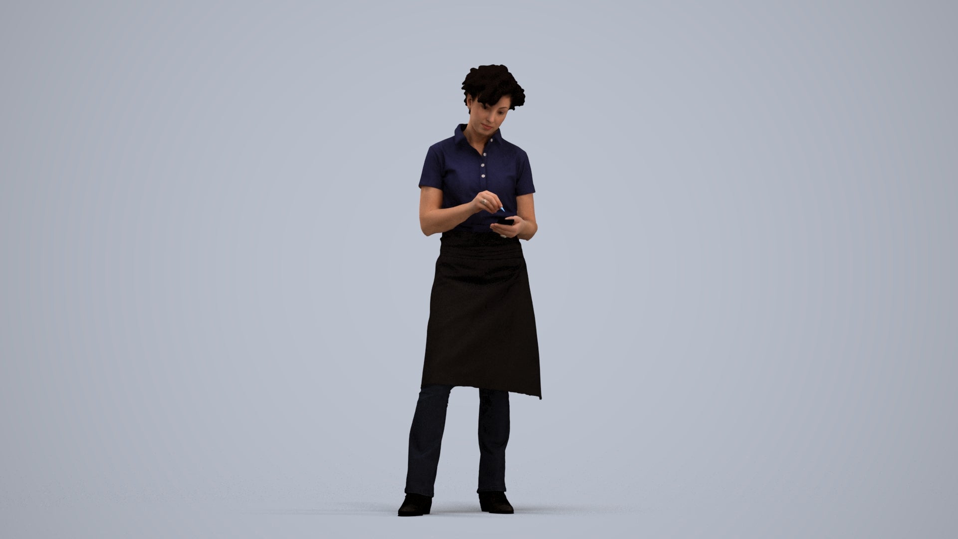 3D scanned woman hospitality, photorealistic archviz people for Enscape and SketchUp, standing pose render