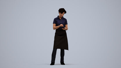 3D scanned woman hospitality, photorealistic archviz people for Enscape and SketchUp, standing pose render