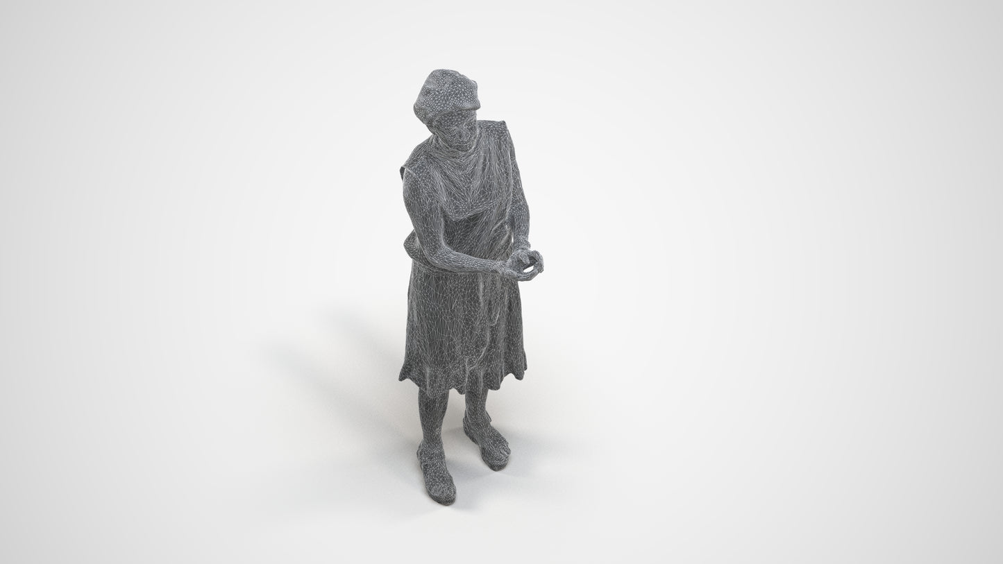 realistic 3D human woman casual standing, archviz people FBX OBJ for Blender, wireframe three-quarter view