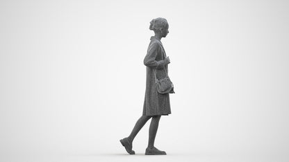 3D people model woman casual walking, scanned human for 3ds Max rendering, wireframe side view