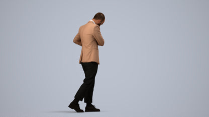 realistic 3D human man business walking, archviz people FBX OBJ for Blender, side view render