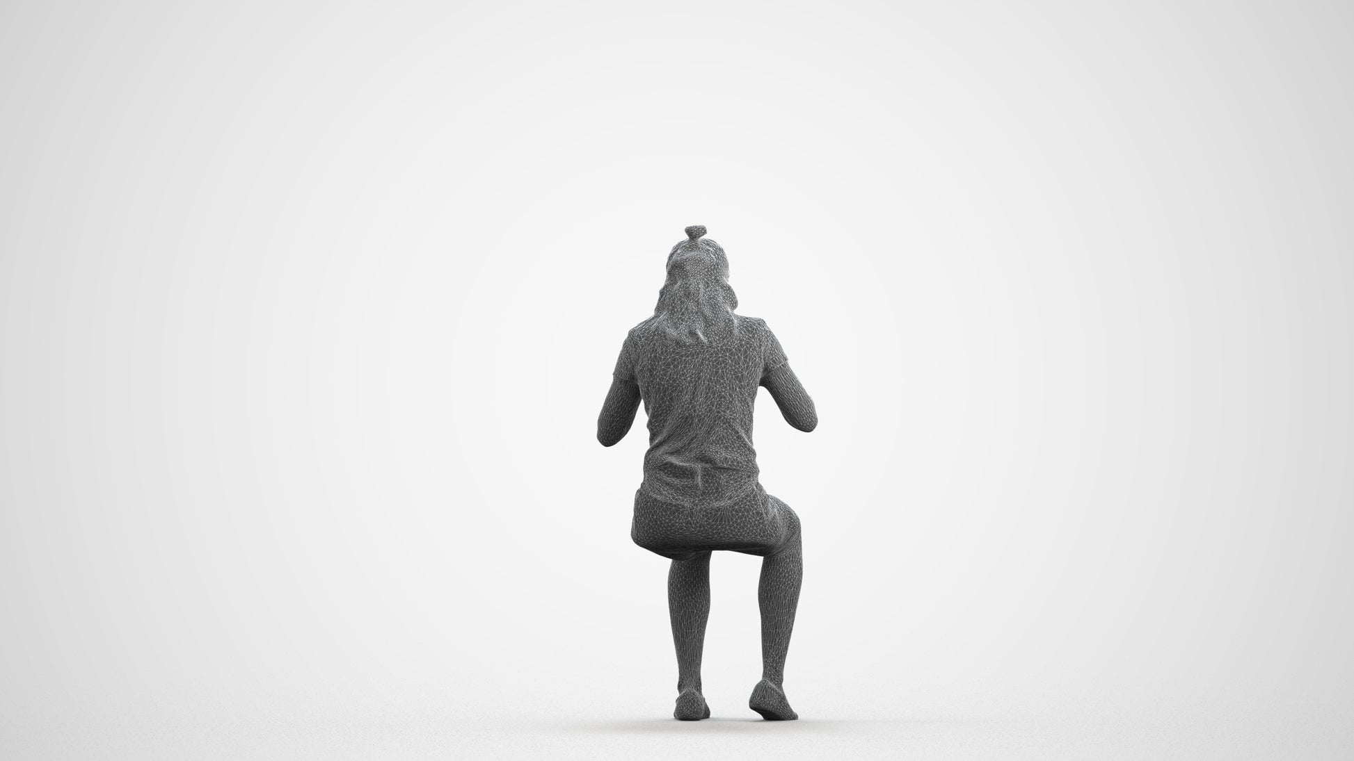 3D scanned girl kids casual, photorealistic archviz people for Enscape and SketchUp, wireframe front view