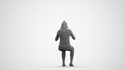 3D scanned girl kids casual, photorealistic archviz people for Enscape and SketchUp, wireframe front view