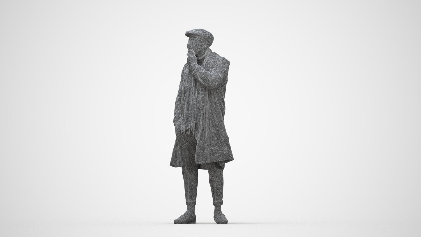 3D human model man casual standing, photogrammetry scanned person for archviz, wireframe back view