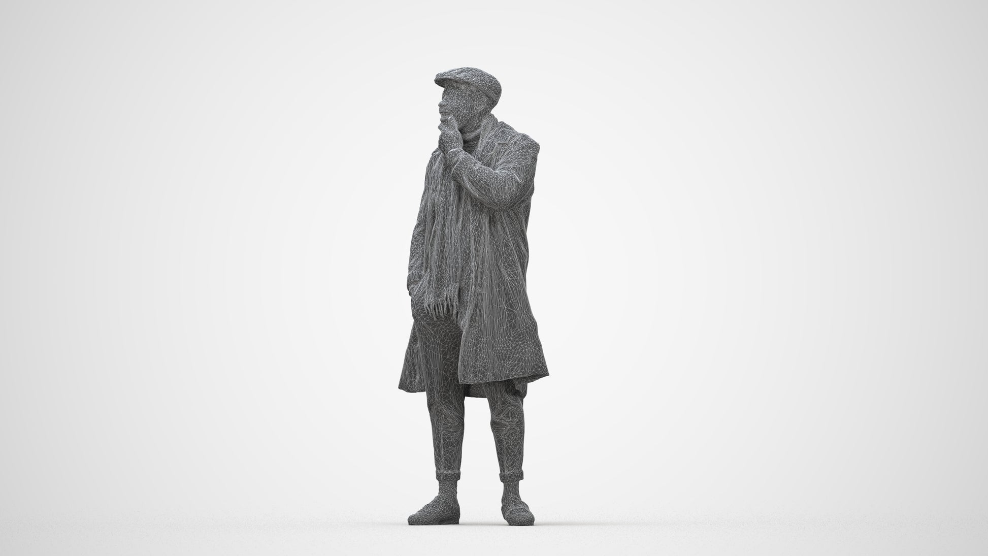 3D human model man casual standing, photogrammetry scanned person for archviz, wireframe back view