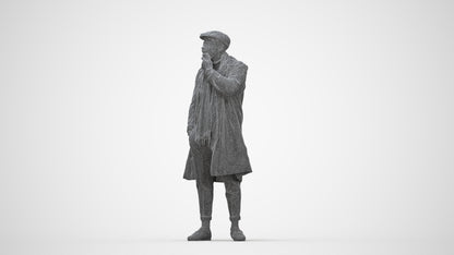 3D human model man casual standing, photogrammetry scanned person for archviz, wireframe back view