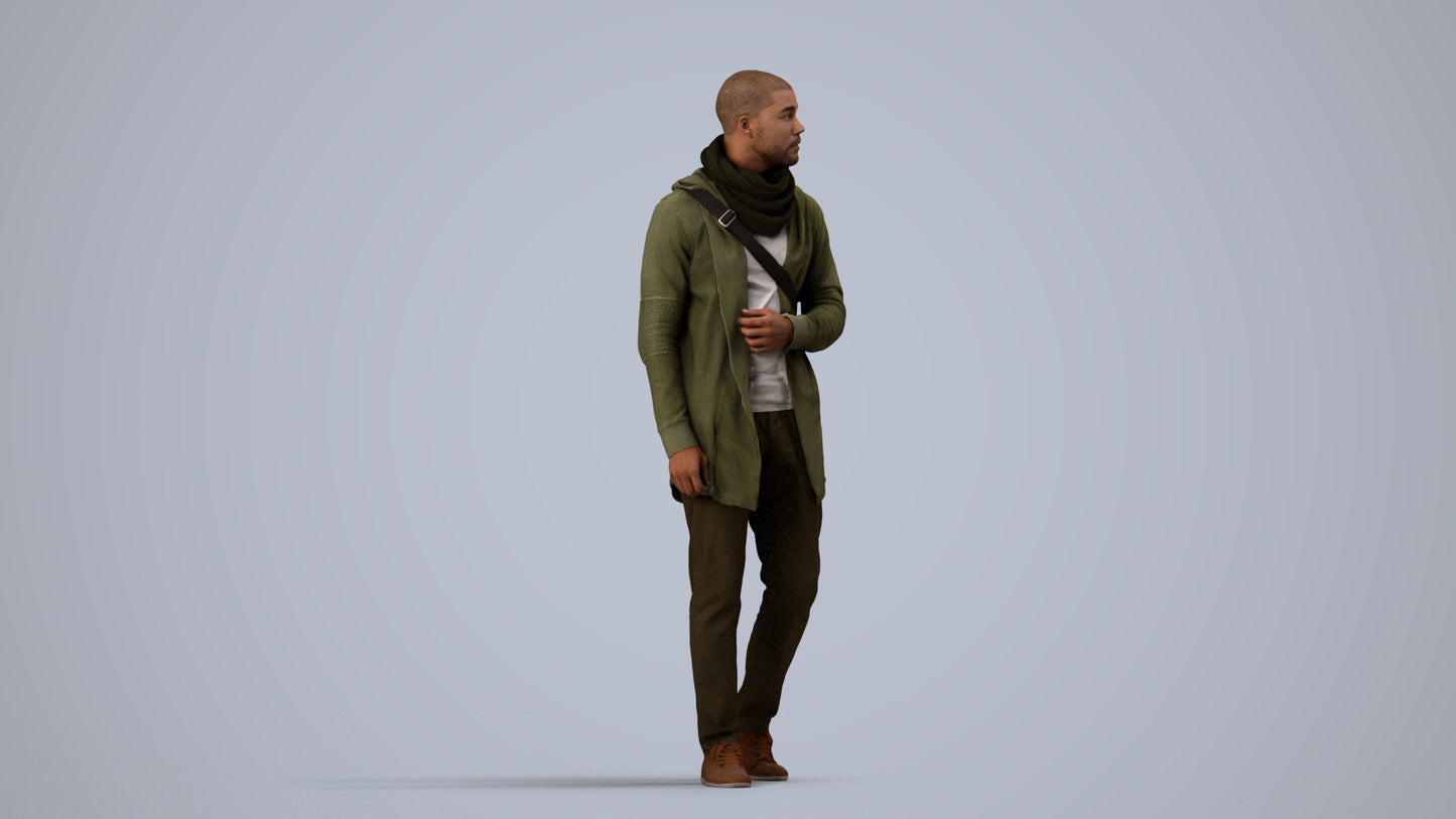 realistic 3D man casual walking, scanned archviz people for Blender and 3ds Max, side view render