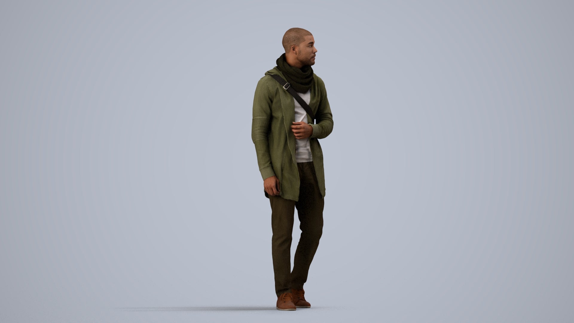 realistic 3D man casual walking, scanned archviz people for Blender and 3ds Max, side view render