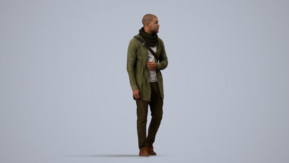 realistic 3D man casual walking, scanned archviz people for Blender and 3ds Max, side view render