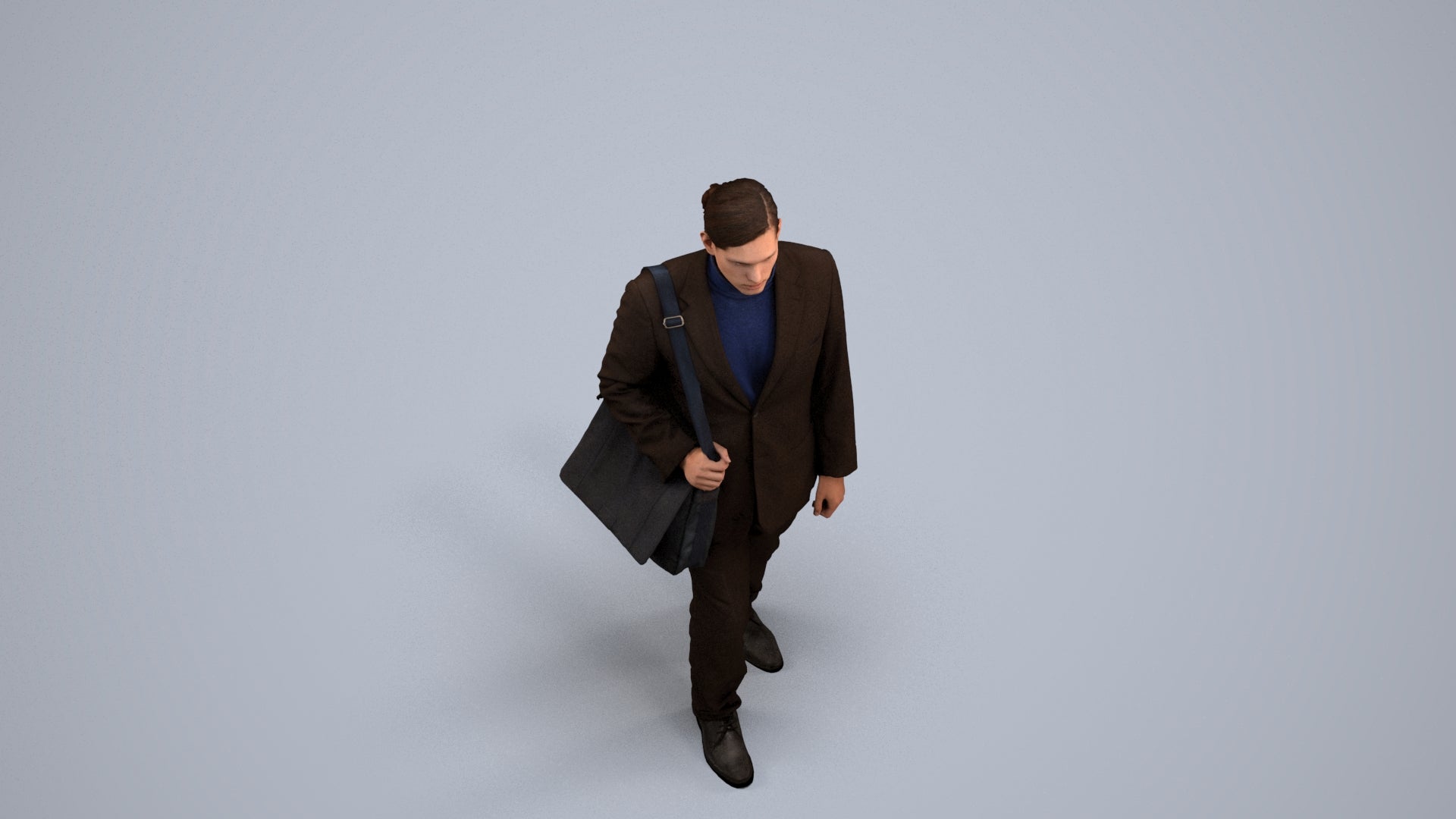 realistic 3D human man business walking, archviz people FBX OBJ for Blender, back view render