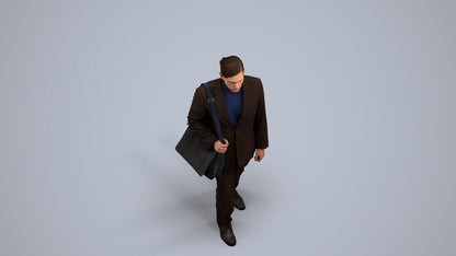 realistic 3D human man business walking, archviz people FBX OBJ for Blender, back view render