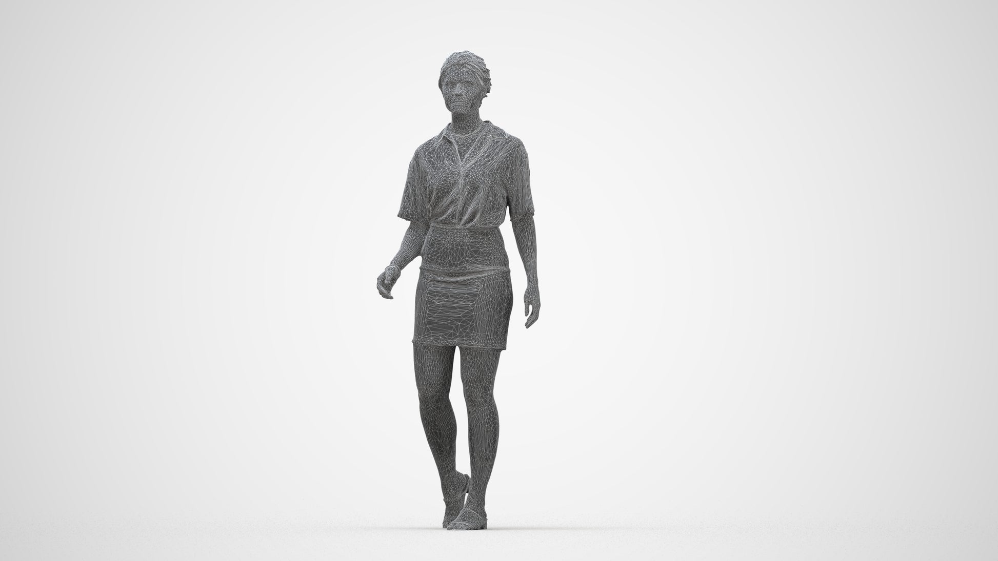 photogrammetry 3D woman casual walking, realistic human model archviz FBX, wireframe back view