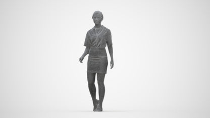 photogrammetry 3D woman casual walking, realistic human model archviz FBX, wireframe back view