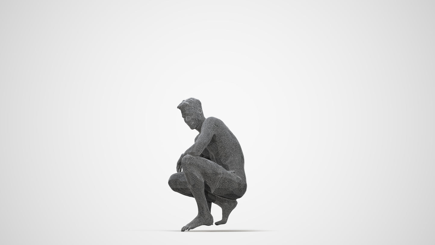 realistic 3D human man pool, archviz people FBX OBJ for Blender, wireframe back view