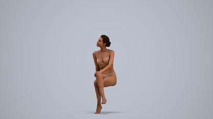 3D human model woman bathroom, photogrammetry scanned person for archviz, standing pose render