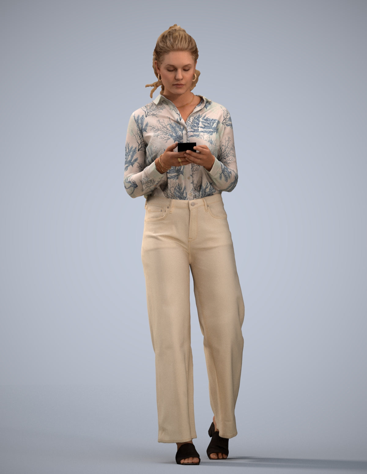scanned 3D woman casual standing, photogrammetry people for Enscape and V-Ray