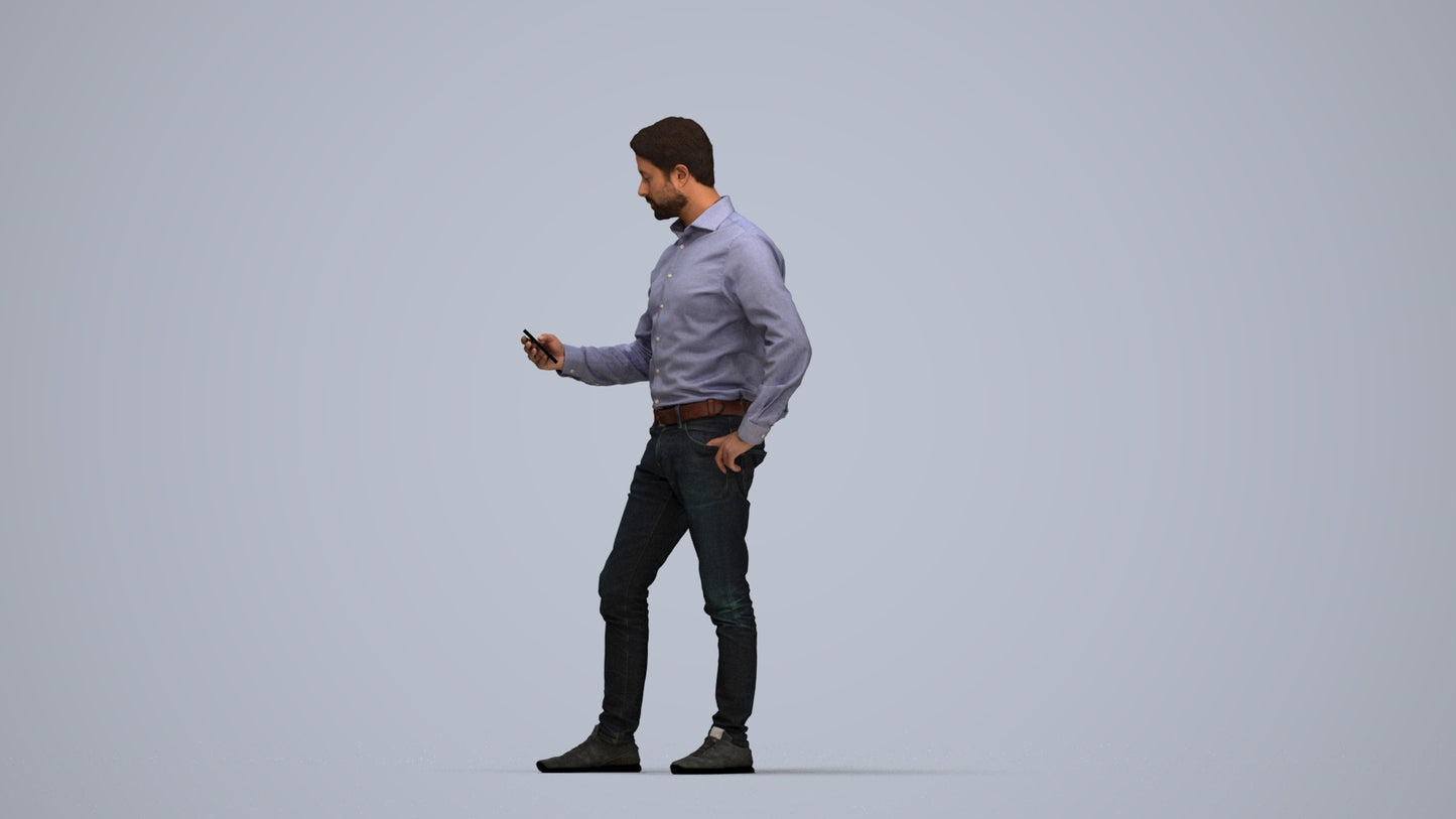 3D scanned man standing business, photorealistic archviz people for Enscape and SketchUp, top-down view render