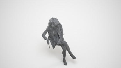 photogrammetry 3D woman business sitting, realistic human model archviz FBX, wireframe three-quarter view