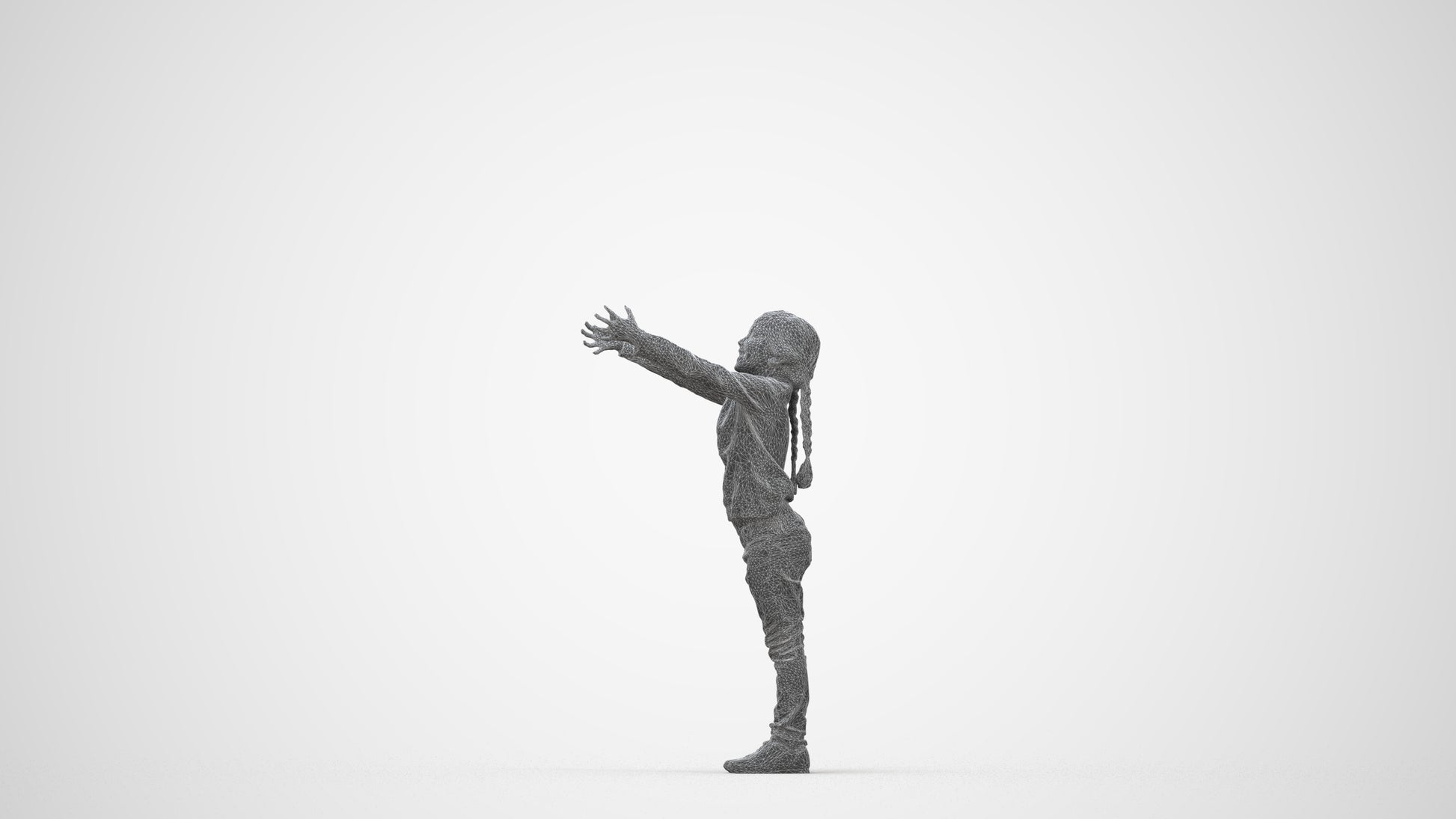 3D human model girl casual kids, photogrammetry scanned person for archviz, wireframe back view