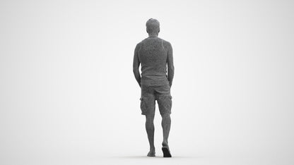 3D human model man casual walking, photogrammetry scanned person for archviz, wireframe front view