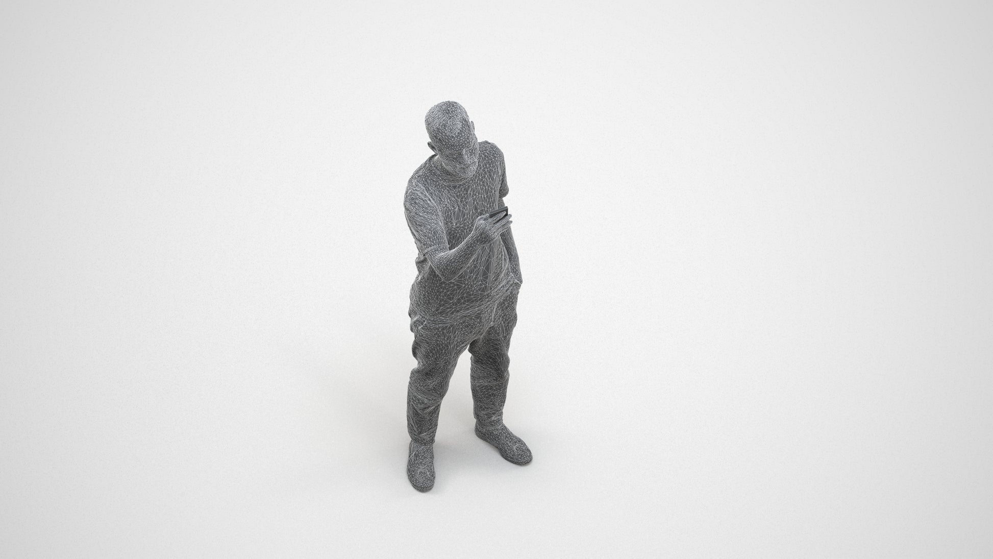 3D people model man casual standing, scanned human for 3ds Max rendering, wireframe three-quarter view