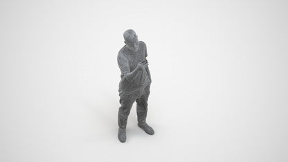 3D people model man casual standing, scanned human for 3ds Max rendering, wireframe three-quarter view