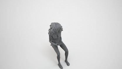 realistic 3D woman casual sitting, scanned archviz people for Blender and 3ds Max, wireframe three-quarter view