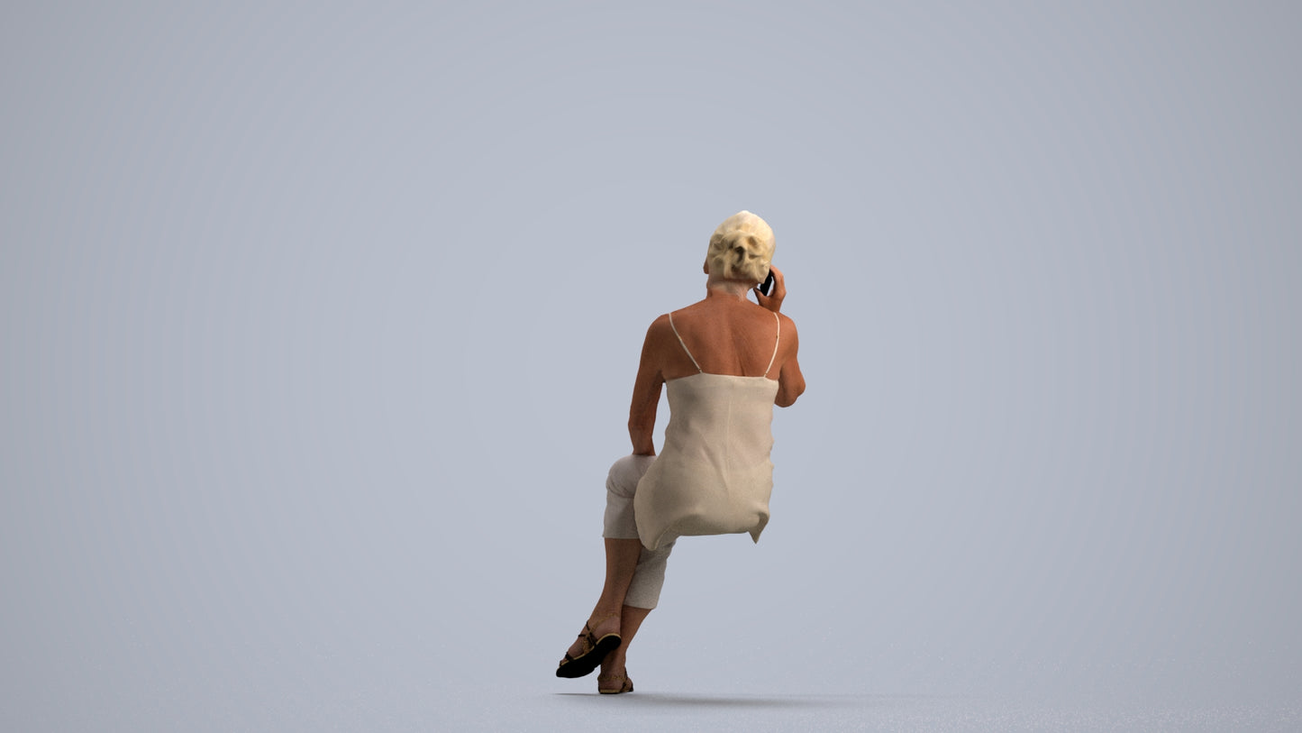 realistic 3D people senior woman casual sitting, render-ready for V-Ray and Corona, FBX OBJ, front view render