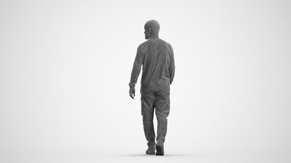 3D scanned man walking casual, photorealistic archviz people for Enscape and SketchUp, wireframe front view