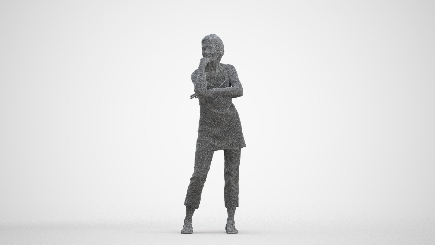 photogrammetry 3D senior woman casual standing, realistic human model archviz FBX, three-quarter front view render