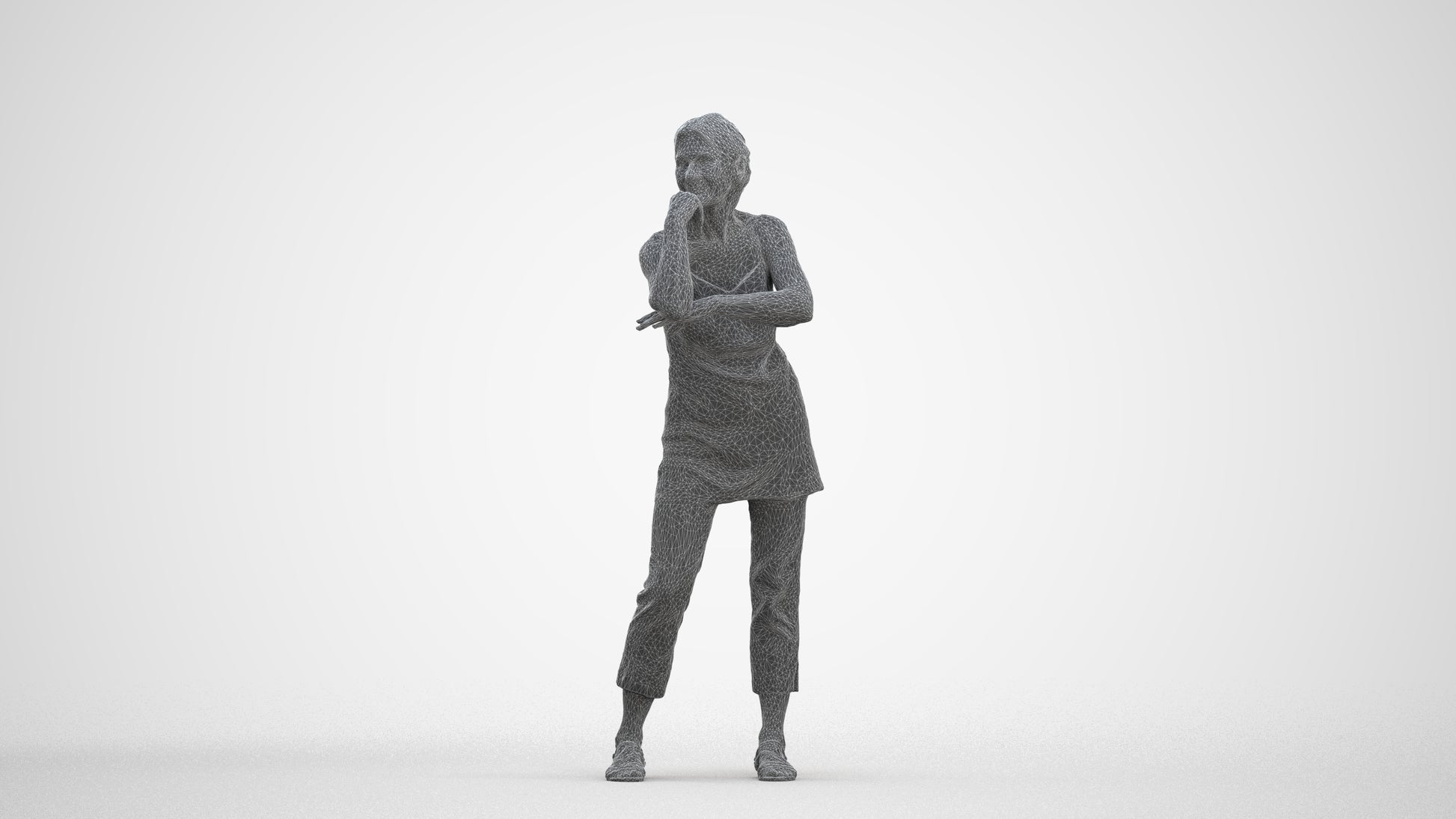 photogrammetry 3D senior woman casual standing, realistic human model archviz FBX, three-quarter front view render