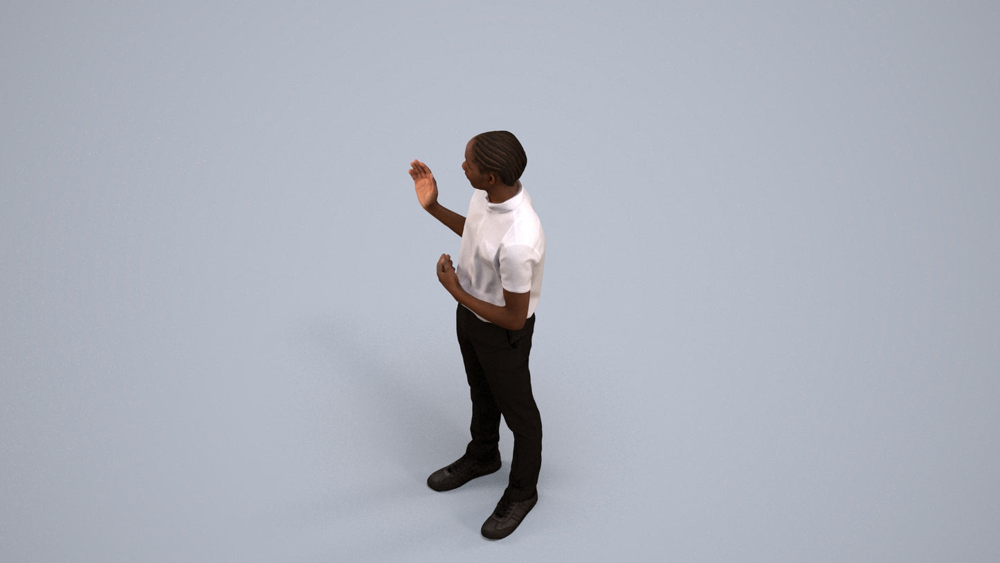 photogrammetry 3D boy hospitality, realistic human model archviz FBX, back view render