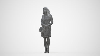 realistic 3D woman business standing, scanned archviz people for Blender and 3ds Max, wireframe back view