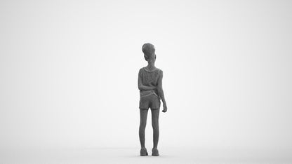 3D human model girl sport kids, photogrammetry scanned person for archviz, wireframe front view
