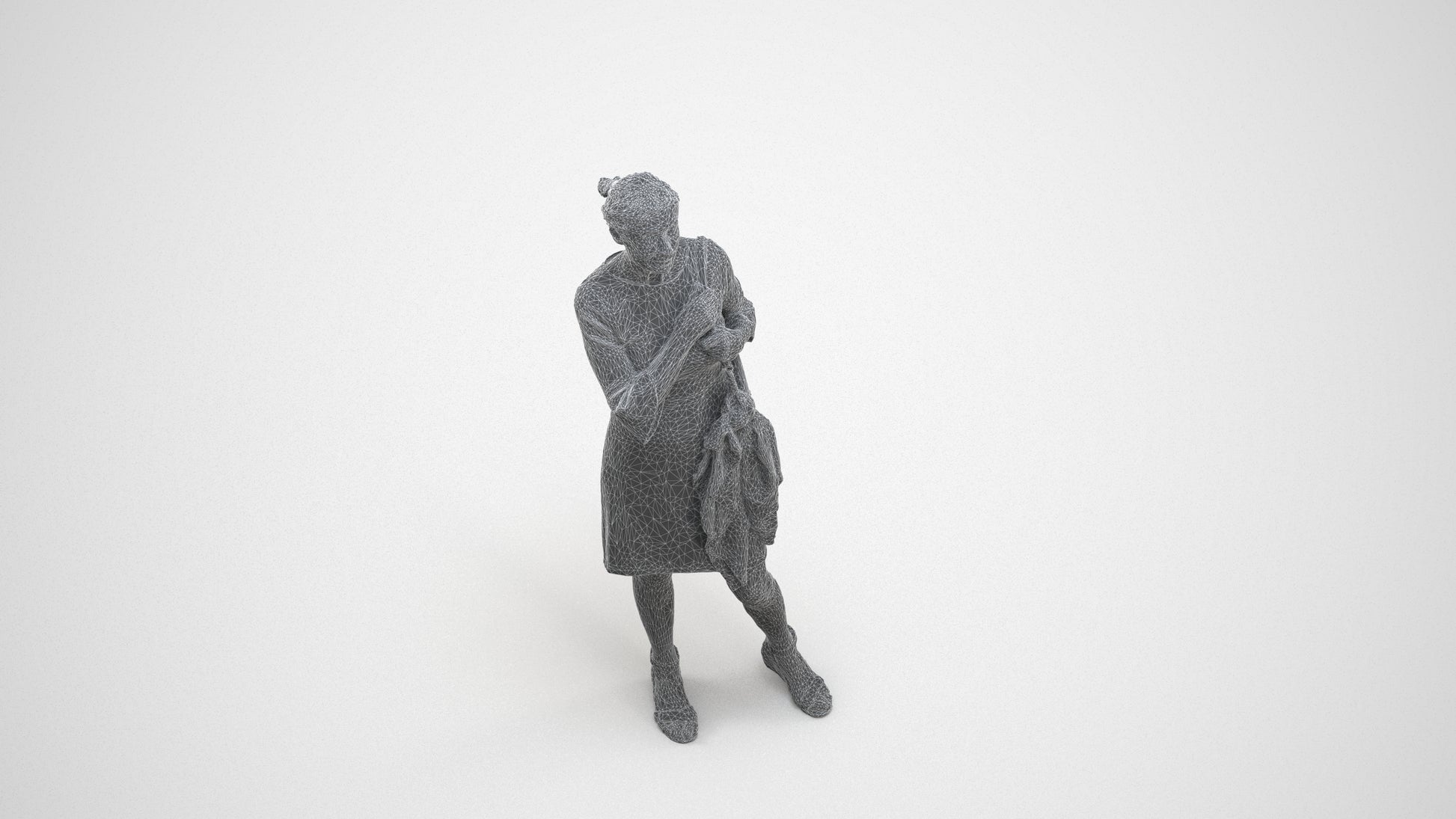 photogrammetry 3D senior woman business standing, realistic human model archviz FBX, wireframe three-quarter view