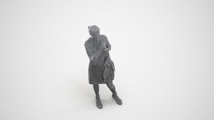 photogrammetry 3D senior woman business standing, realistic human model archviz FBX, wireframe three-quarter view