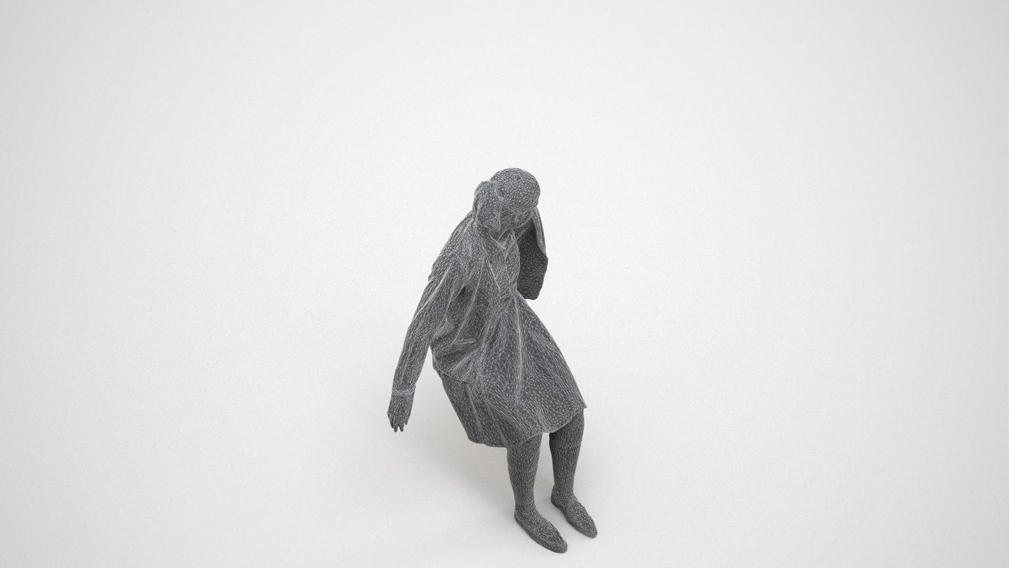 realistic 3D human girl kids, archviz people FBX OBJ for Blender, wireframe three-quarter view