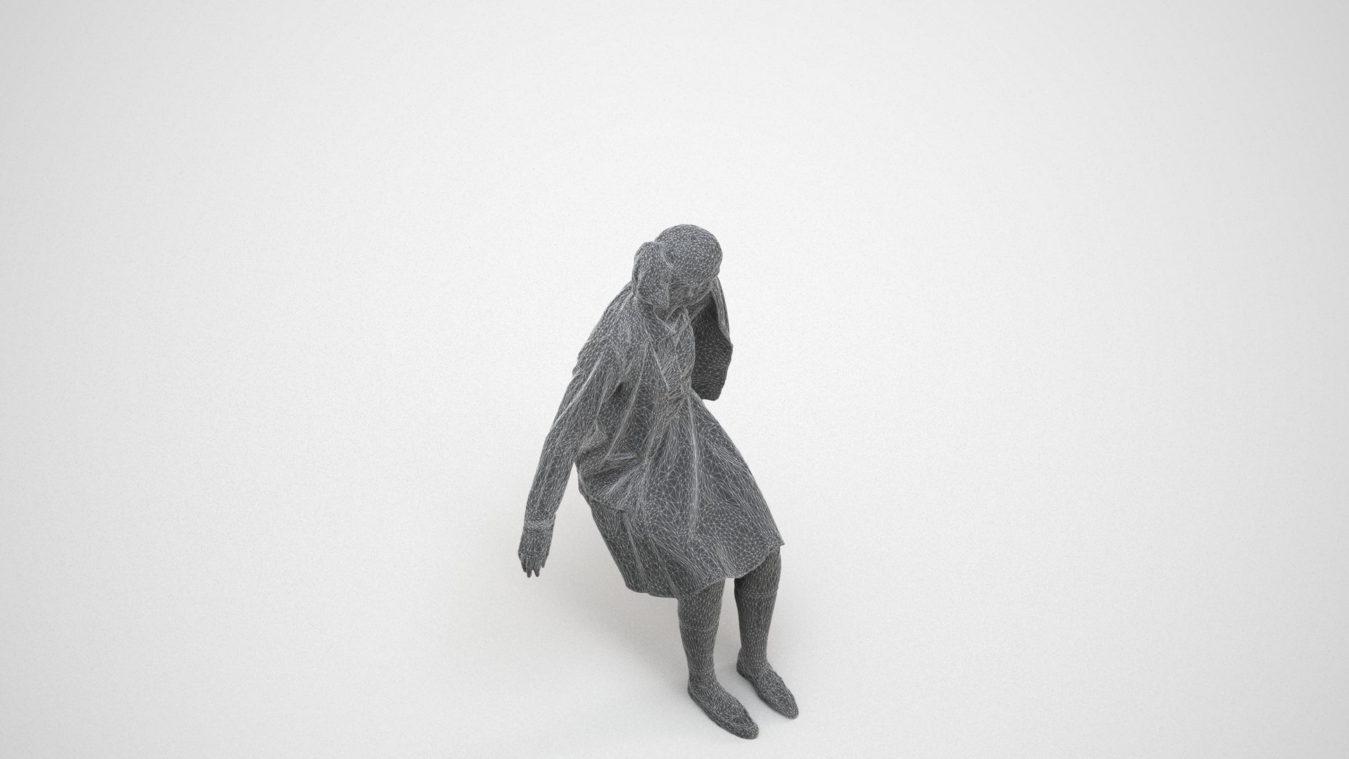 realistic 3D human girl kids, archviz people FBX OBJ for Blender, wireframe three-quarter view