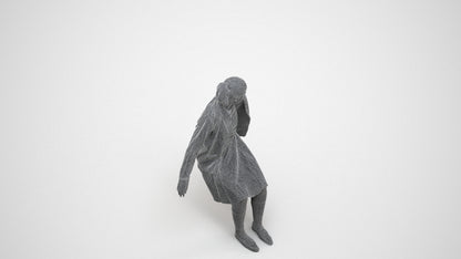 realistic 3D human girl kids, archviz people FBX OBJ for Blender, wireframe three-quarter view