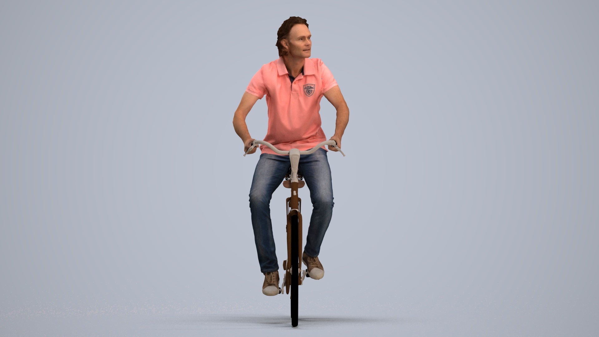 3D scanned man cycling casual, photorealistic archviz people for Enscape and SketchUp, standing pose render
