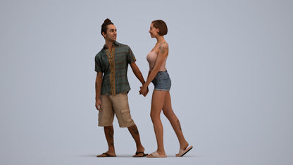3D people model woman couple, scanned human for 3ds Max rendering, standing pose render