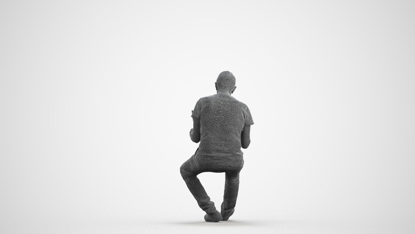 realistic 3D people senior man casual sitting, render-ready for V-Ray and Corona, FBX OBJ, wireframe front view