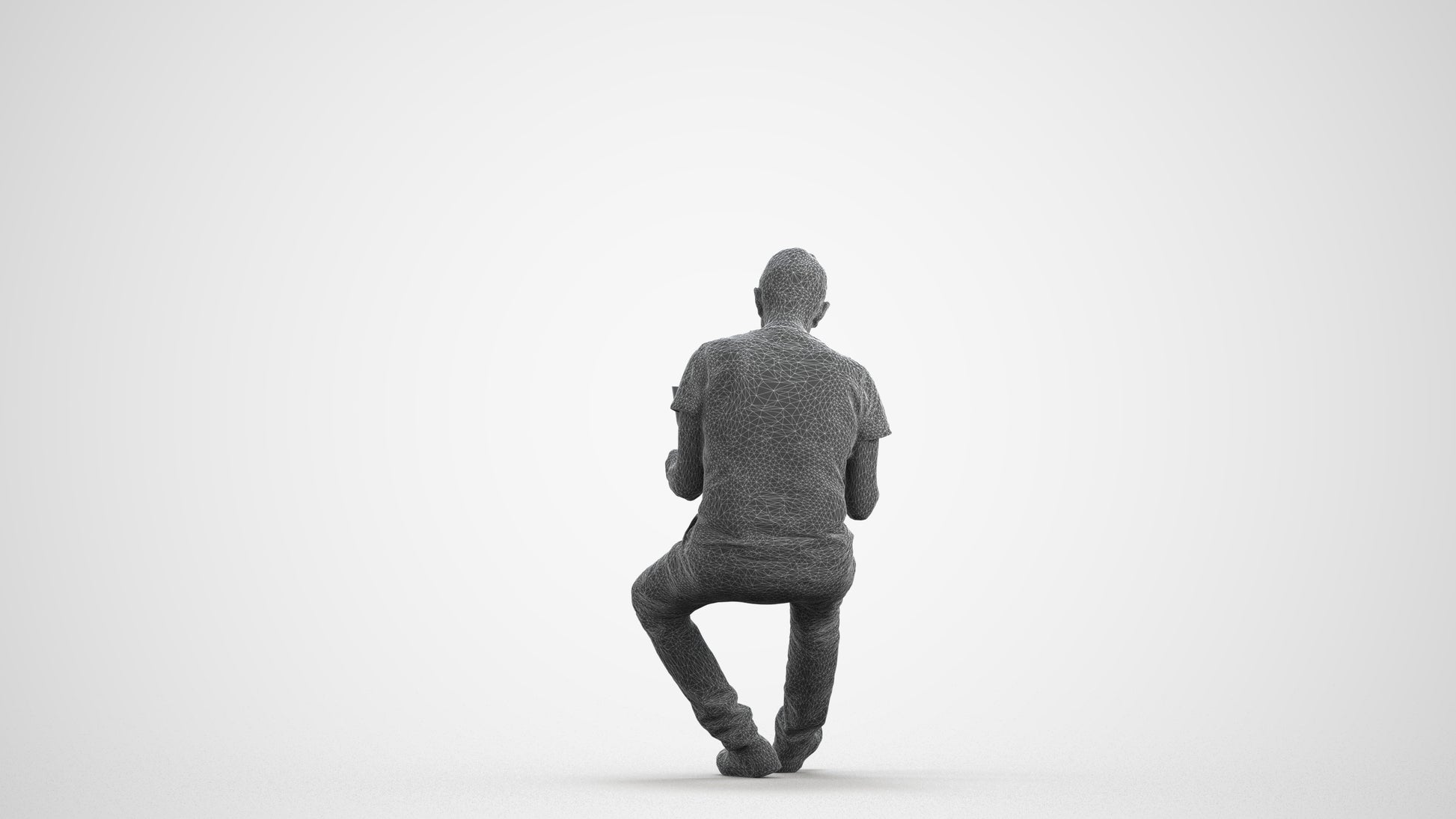 realistic 3D people senior man casual sitting, render-ready for V-Ray and Corona, FBX OBJ, wireframe front view