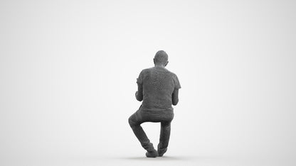 realistic 3D people senior man casual sitting, render-ready for V-Ray and Corona, FBX OBJ, wireframe front view