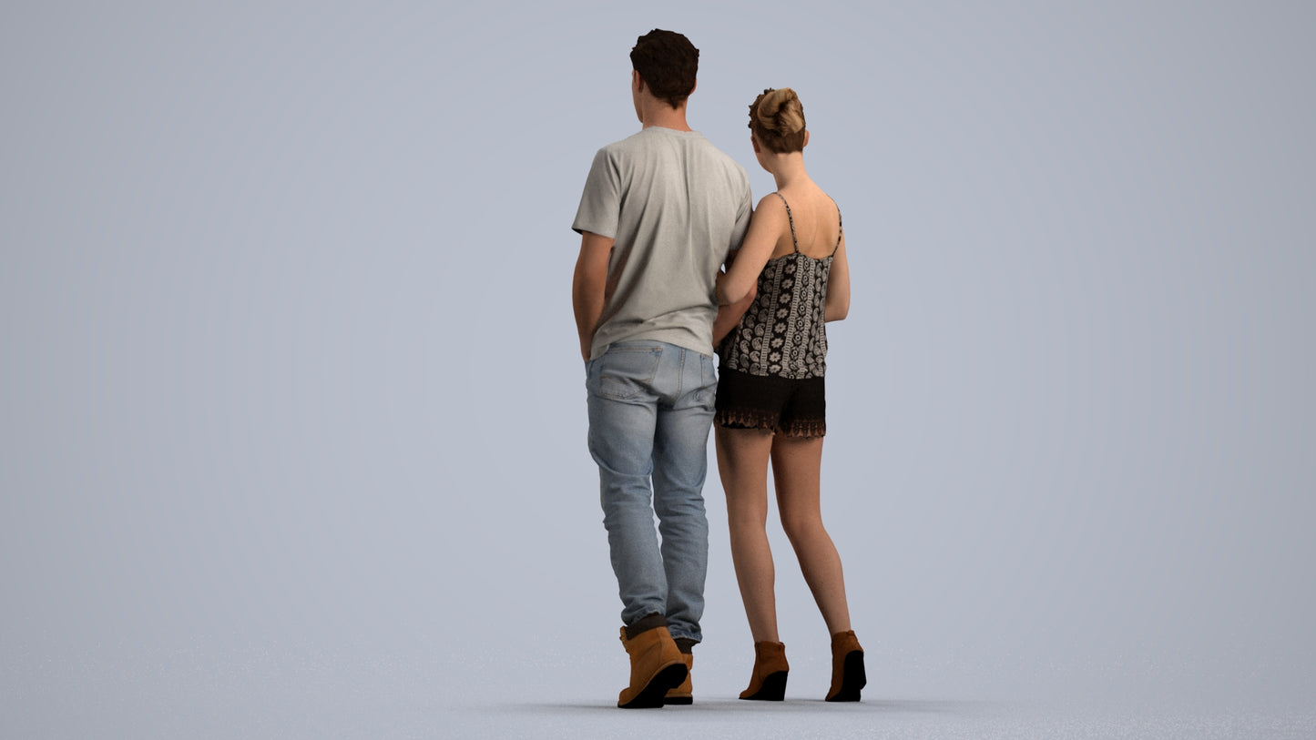 3D people model woman casual couple, scanned human for 3ds Max rendering, front view render
