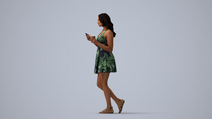 3D people model woman walking, scanned human for 3ds Max rendering, three-quarter view render