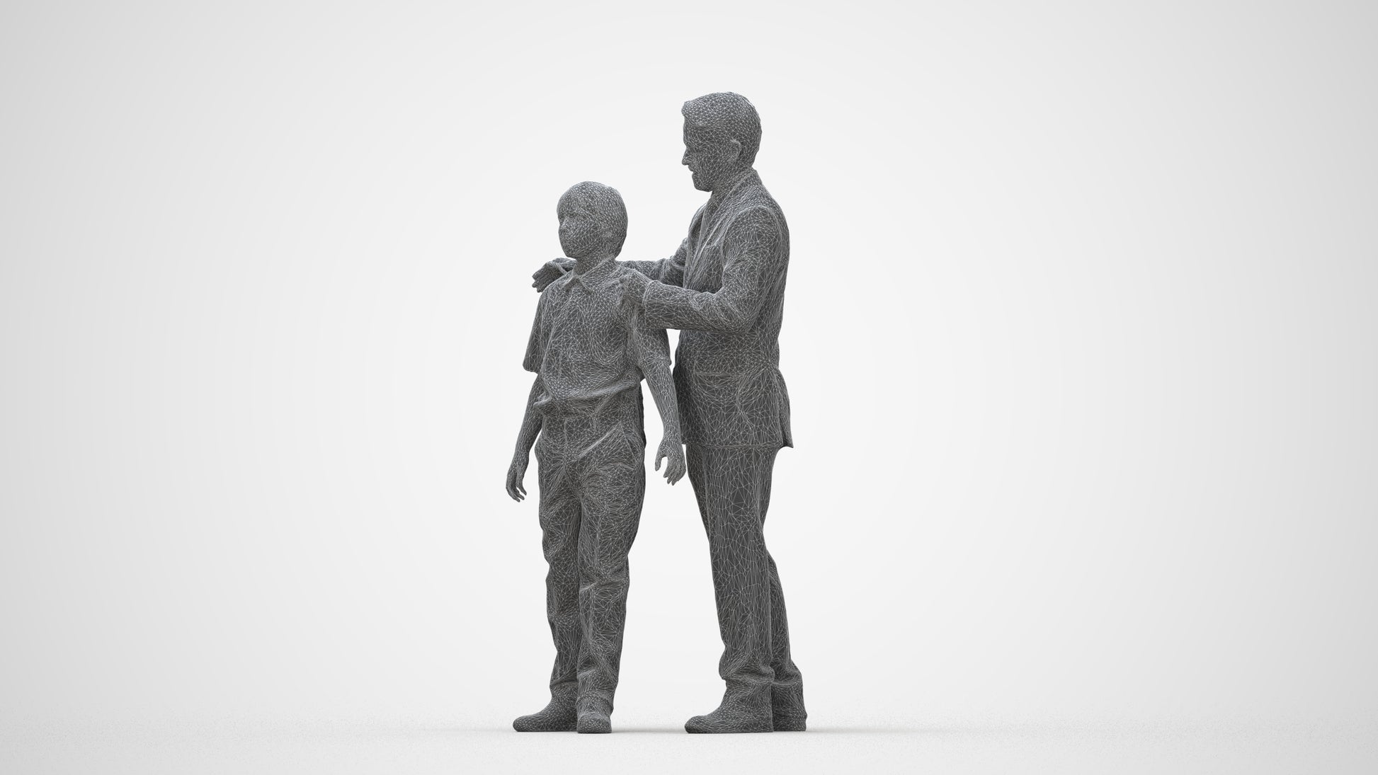 3D people model girl kids, scanned human for 3ds Max rendering, wireframe back view