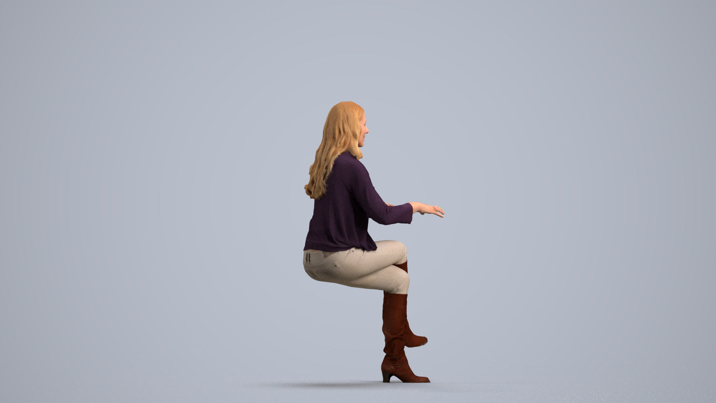 realistic 3D people woman business sitting, render-ready for V-Ray and Corona, FBX OBJ, front view render