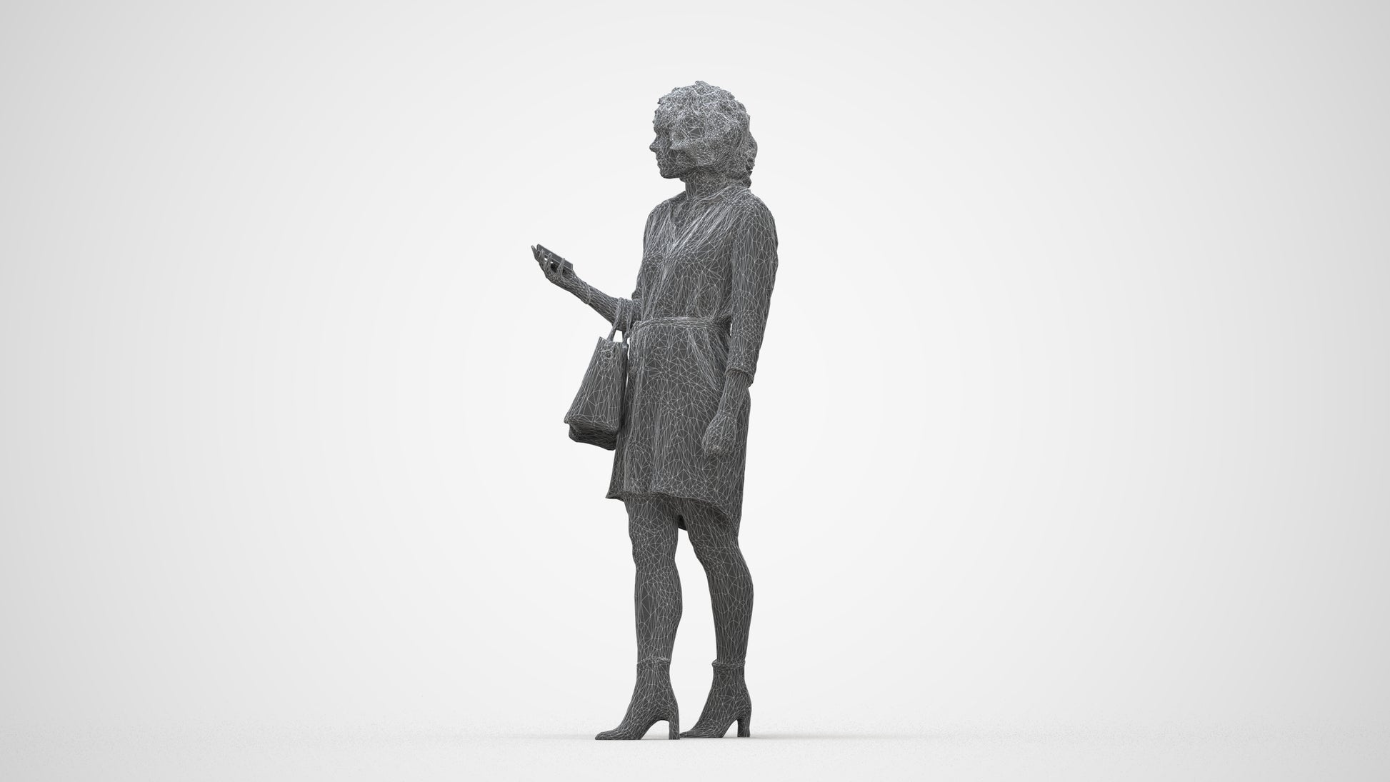 photogrammetry 3D woman casual walking, realistic human model archviz FBX, wireframe back view